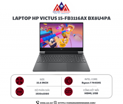 Laptop HP Gaming Victus 15-fb3116AX BX8U4PA (R7 7445HS/ 16GB/ 512GB SSD/ RTX 3050 6Gb/ 15.6 inch FHD/ 144Hz/ Win11/ Mica Silver)