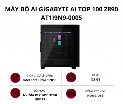 MÁY BỘ AP GIGABYTE AI TOP 100 Z890 AT1I9N9-0005 (100 Z890 | Ultra 9 285K | 128GD5 | 320GBSSD1-AI/2TBSSD2 | WF7/BT | 32G_RTX 5090 | ĐEN)