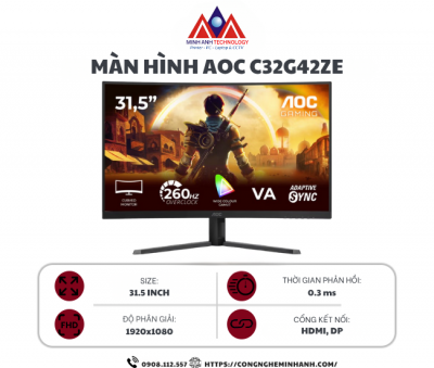 Màn hình AOC C32G42ZE (31.5”/ FHD/ VA/ 240Hz/ 0.3ms MPRT/ Curved 1500R/ HDMI/ DP/ BH 36TH)