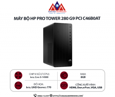 Máy bộ HP Pro Tower 280 G9 C46B0AT (I5 14500/ 8GB/ 512GB SSD/ Wifi + BT/ Key/ Mouse/ Win11)