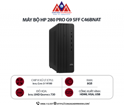 Máy bộ HP 280 Pro G9 SFF C46BNAT (Intel Core i3-14100/ 8G/ 512GSSD/ WL/BT/ KB/M/ W11SL)