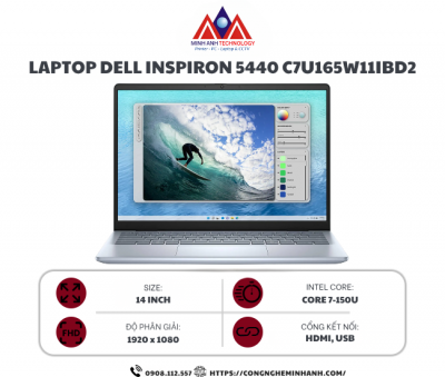 Laptop Dell Inspiron 14 5440 N5440-C7U165W11IBD2 (14.0 inch FHD+/ Core 7 150U/ 16GB RAM/ 512GB SSD/ MX570A 2GB/ Windows 11/ 12 tháng)