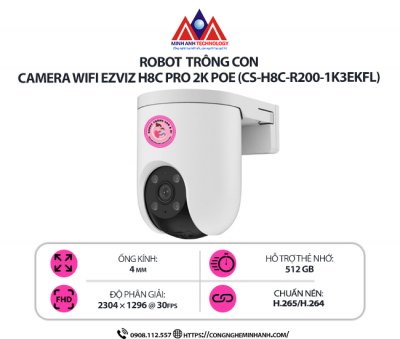 Camera WiFi EZVIZ H8C Pro 2K (CS-H8C-R200-1K3EKFL) – Quay Quét 360°, Có Màu Ban Đêm, Đàm Thoại 2 Chiều, Cảnh Báo Thông Minh, Chống Nước Chuẩn IP65