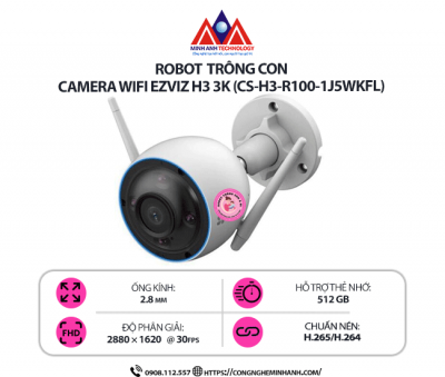 Camera Wifi EZVIZ H3 3K (CS-H3-R100-1J5WKFL) – Độ Nét 3K, Báo Động Chủ Động, Đàm Thoại 2 Chiều