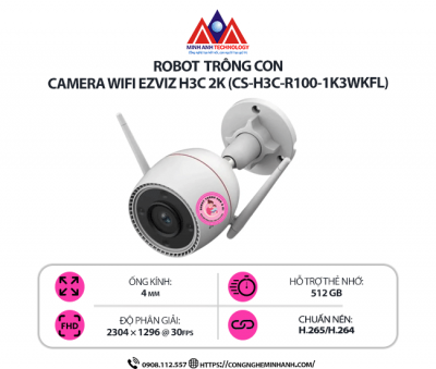 Camera Wifi EZVIZ H3C 2K (CS-H3C-R100-1K3WKFL) - Camera Ngoài Trời 2K, Chống Nước IP67, Cảnh Báo Chủ Động, Đàm Thoại Hai Chiều