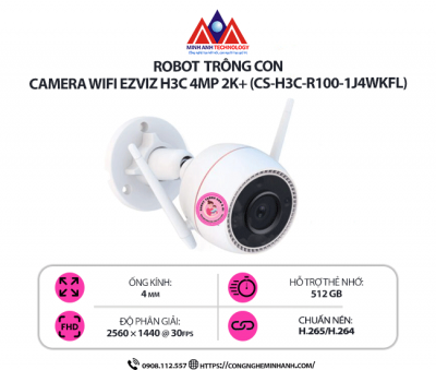 Camera Wifi EZVIZ H3C 4MP 2K+ (CS-H3C-R100-1J4WKFL) – Camera Ngoài Trời Chống Nước, Hồng Ngoại Màu Ban Đêm, Báo Động Chủ Động