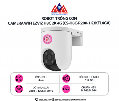 Camera Wifi EZVIZ H8C 2K 4G (CS-H8C-R200-1K3KFL4GA) – Camera An Ninh Ngoài Trời Quay Quét, Kết Nối SIM 4G, Hình Ảnh Siêu Nét, Đàm Thoại 2 Chiều