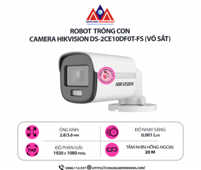 Camera Hikvision DS-2CE10DF0T-FS (Võ Sắt) - Full HD, Chống Nước, Giám Sát Ngoài Trời