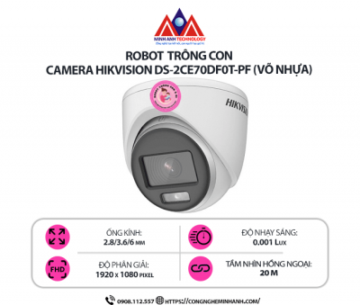 Camera Hikvision DS-2CE70DF0T-PF – Quan Sát Màu Ban Đêm, Vỏ Nhựa Bền Bỉ