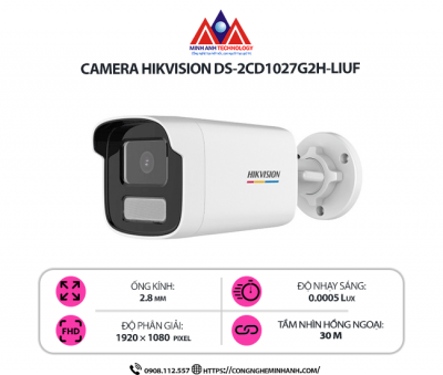 Camera Hikvision DS-2CD1027G2H-LIUF - Camera An Ninh Đỉnh Cao với Âm Thanh 2 Chiều và AI Thông Minh