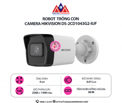 Camera Hikvision DS-2CD1043G2-IUF -  Camera IP 4MP, Hỗ Trợ Mic, Hồng Ngoại 30m - Chính Hãng, Giá Tốt