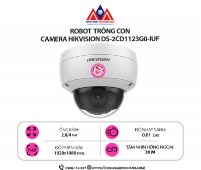 Camera Hikvision DS-2CD1123G0-IUF - Camera IP Dome 2MP, Tích Hợp Mic, Quan Sát Ngày Đêm