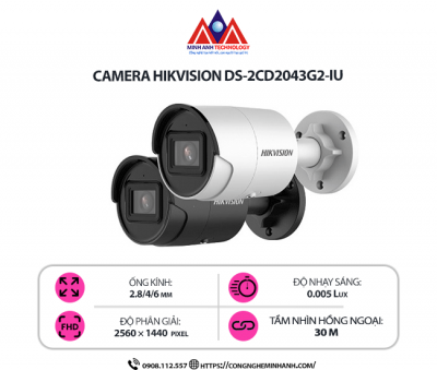 Camera Hikvision DS-2CD2043G2-IU - Giám Sát 24/7, Hình Ảnh 4MP Sắc Nét, Ghi Âm Đàm Thoại