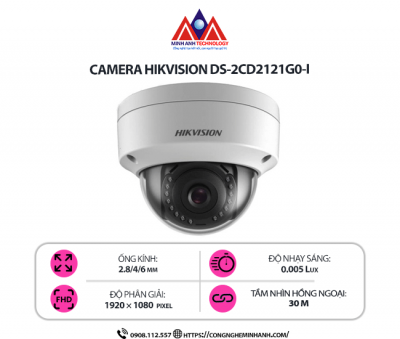 Camera Hikvision DS-2CD2121G0-I - Giám Sát An Ninh 24/7 Với Độ Phân Giải Cao, Chống Nước Chuẩn IP66