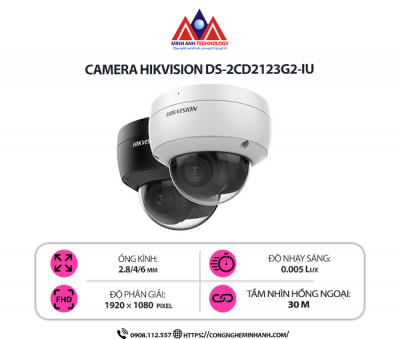 Camera Hikvision DS-2CD2123G2-IU - Chống Nước, Âm Thanh Hai Chiều, Chất Lượng Hình Ảnh 2MP Sắc Nét
