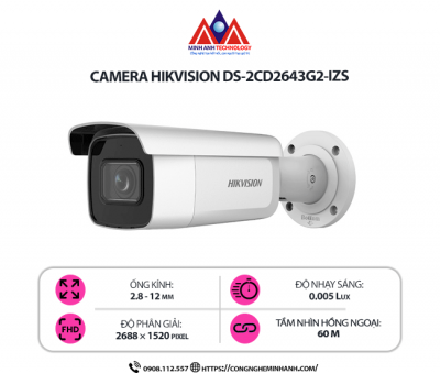 Camera Hikvision DS-2CD2643G2-IZS - Camera An Ninh AI Thông Minh, Chất Lượng 4MP, Zoom Quang Học Linh Hoạt