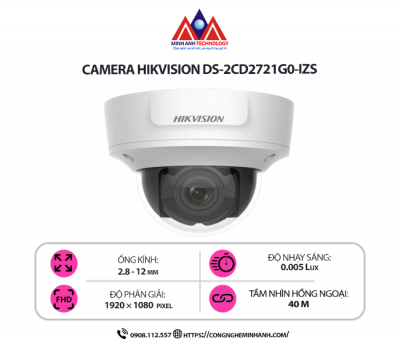 Camera Hikvision DS-2CD2721G0-IZS - Quan Sát Chất Lượng Cao, Zoom Tự Động, Chống Nước IP67