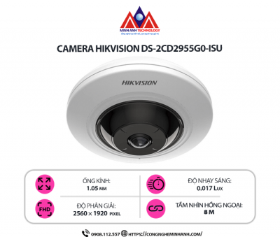 Camera Hikvision DS-2CD2955G0-ISU - Camera 5MP Toàn Cảnh 360° Hiện Đại, Âm Thanh 2 Chiều, Chống Nước IP66