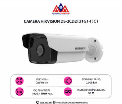 Camera Hikvision DS-2CD2T21G1-I (C) - Hình Ảnh Sắc Nét Ngày Đêm, Bền Bỉ Chống Thời Tiết Xấu