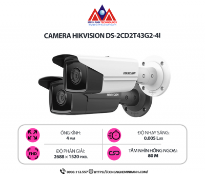 Camera Hikvision DS-2CD2T43G2-4I – Hình Ảnh 4MP Sắc Nét, Quan Sát Toàn Diện Ngày và Đêm