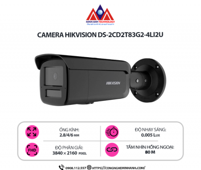 Camera Hikvision DS-2CD2T83G2-4LI2U – Camera An Ninh 8MP Đỉnh Cao, Chống Ngược Sáng, Hồng Ngoại Siêu Xa