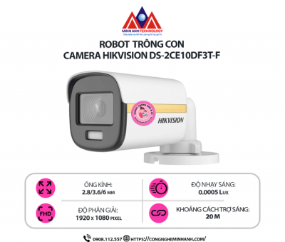 Camera Hikvision DS-2CE10DF3T-F – Full Color, Hình Ảnh Sắc Nét, Ban Đêm Có Màu
