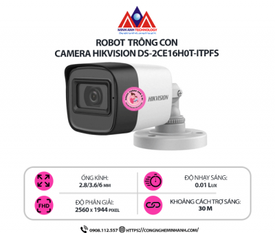 Camera Hikvision DS-2CE16H0T-ITPFS - Chất Lượng 5MP, Tích Hợp Mic, Hồng Ngoại 20m