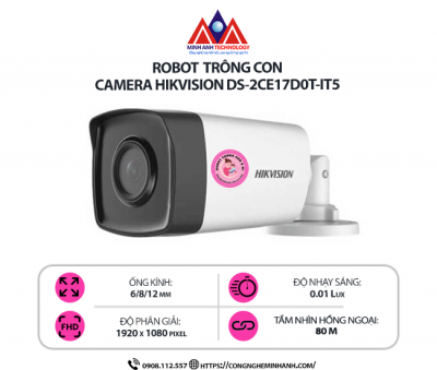 Camera Hikvision DS-2CE17D0T-IT5 - Camera an ninh ngoài trời, Độ phân giải 2MP, Quan sát ban đêm