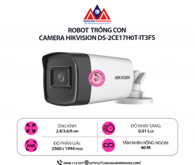 Camera Hikvision DS-2CE17H0T-IT3FS – Camera Quan Sát 5MP, Hồng Ngoại 40m, Có Báo Động