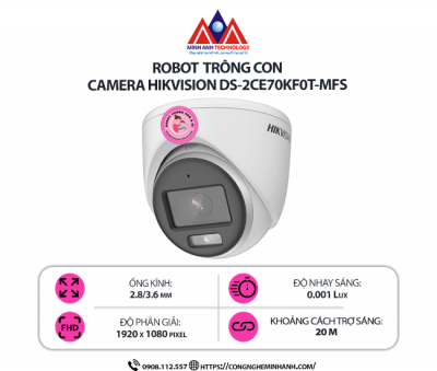 Camera Hikvision DS-2CE70KF0T-MFS - Camera Quan Sát Full Color 3K, Hồng Ngoại 30m, Tích Hợp Micro