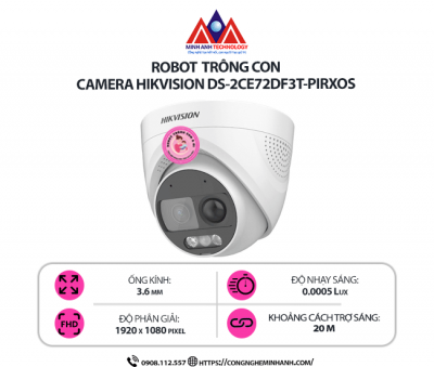 Camera Hikvision DS-2CE72DF3T-PIRXOS - Full Color, Báo Động PIR, Chống Ngược Sáng