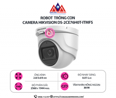 Camera Hikvision DS-2CE76H0T-ITMFS - Camera 5MP, Hồng Ngoại 30m, Tích Hợp Mic, Giá Tốt