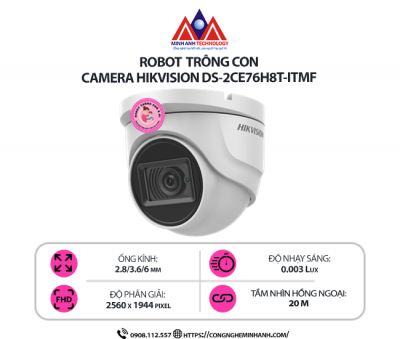 Camera Hikvision DS-2CE76H8T-ITMF - Camera Dome HDTVI 5MP, Hồng Ngoại 30m, Chống Nước IP67