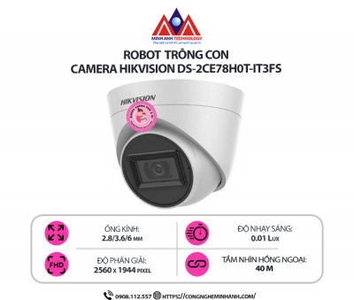 Camera Hikvision DS-2CE78H0T-IT3FS - Camera Dome Hồng Ngoại 5MP, Có Mic, Chống Nước IP67