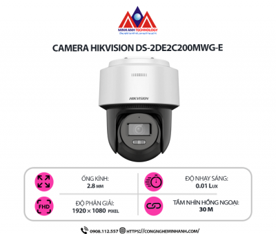 Camera Hikvision DS-2DE2C200MWG-E - Giám Sát Toàn Cảnh, Zoom Quang 4X, Chống Nước, Góc Nhìn Siêu Rộng