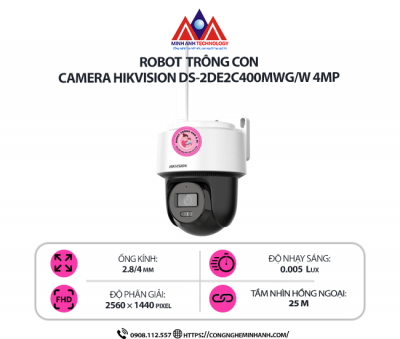 Camera Hikvision DS-2DE2C400MWG/W 4MP - Quay Quét 360°, Hình Ảnh Sắc Nét, Kết Nối WiFi