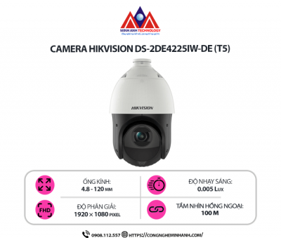 Camera Hikvision DS-2DE4225IW-DE (T5) – Zoom Quang 25X, Full HD, Chuẩn IP67, Xoay 360° Siêu Nét