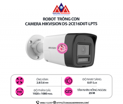 Camera Hikvision DS-2CE16D0T-LPTS - Hồng ngoại thông minh, Góc nhìn rộng, Chống bụi IP66