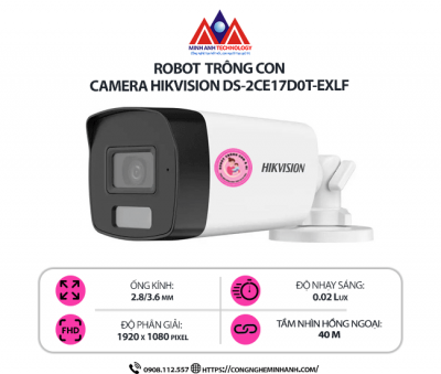 Camera Hikvision DS-2CE17D0T-EXLF – Quan sát ngày đêm, chống ngược sáng, chống nước IP67