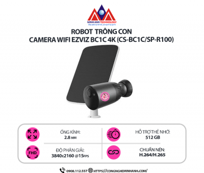 Camera Wifi EZVIZ BC1C 4K (CS-BC1C/SP-R100) – Camera An Ninh Ngoài Trời Không Dây, Pin Sạc, Đàm Thoại 2 Chiều, Chống Nước IP66