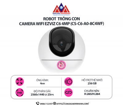 Camera Wifi EZVIZ C6 4MP (CS-C6-A0-8C4WF) – Camera AI thông minh, quay quét 360°, đàm thoại 2 chiều, phát hiện người và thú cưng