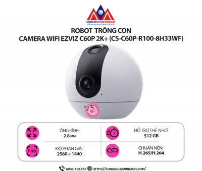 Camera WiFi EZVIZ C60P 2K+ (CS-C60P-R100-8H33WF) – Camera quay quét 360 độ, độ phân giải 2K+, theo dõi thông minh AI, đàm thoại 2 chiều