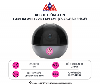 Camera WiFi EZVIZ C6W 4MP (CS-C6W-A0-3H4W) – Xoay 360 Độ, Đàm Thoại 2 Chiều, Chuẩn Nén H.265, Quan Sát Ngày Đêm