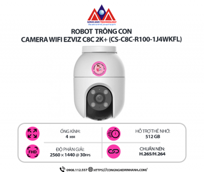 Camera Wifi EZVIZ C8C 2K+ (CS-C8C-R100-1J4WKFL) - Quay Quét 360°, Chuẩn Hình Ảnh 2K+, Chống Nước IP65, Có Màu Ban Đêm