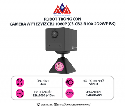 Camera WiFi EZVIZ CB2 1080P (CS-CB2-R100-2D2WF-BK) Đen Nhỏ gọn, không dây, phát hiện người AI, đàm thoại 2 chiều