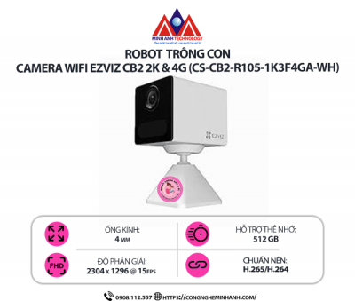 Camera Wifi EZVIZ CB2 2K & 4G (CS-CB2-R105-1K3F4GA-WH) Trắng – Camera Không Dây Độ Nét Cao, Hỗ Trợ SIM 4G, Đàm Thoại 2 Chiều