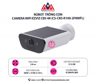 Camera WiFi EZVIZ CB5 4K (CS-CB5-R100-2F8WFL)  – Camera Ngoài Trời 4K Chuẩn Màu Ban Đêm, Pin 120 Ngày, Hỗ Trợ Solar Panel