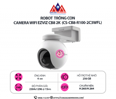 Camera WiFi EZVIZ CB8 2K  (CS-CB8-R100-2C3WFL) – Camera ngoài trời quay quét 360°, ghi hình màu ban đêm, tích hợp AI phát hiện người