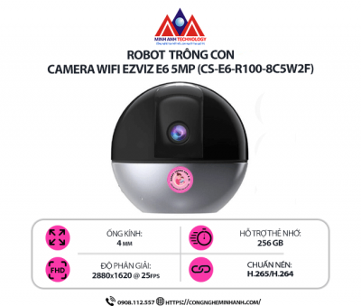Camera Wifi EZVIZ E6 5MP (CS-E6-R100-8C5W2F) – Quay 360°, Đàm Thoại 2 Chiều, AI Phát Hiện Người, Theo Dõi Chuyển Động