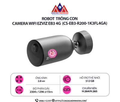 Camera Wifi Ngoài Trời EZVIZ EB3 4G (CS-EB3-R200-1K3FL4GA) – Pin Sạc, Kết Nối Không Dây, Đàm Thoại 2 Chiều, Chống Nước IP65